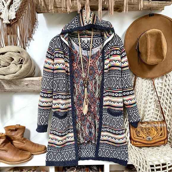 Aztec Southwestern boho open front cardigan w prairie Country southwestern vibe - Picture 7 of 13
